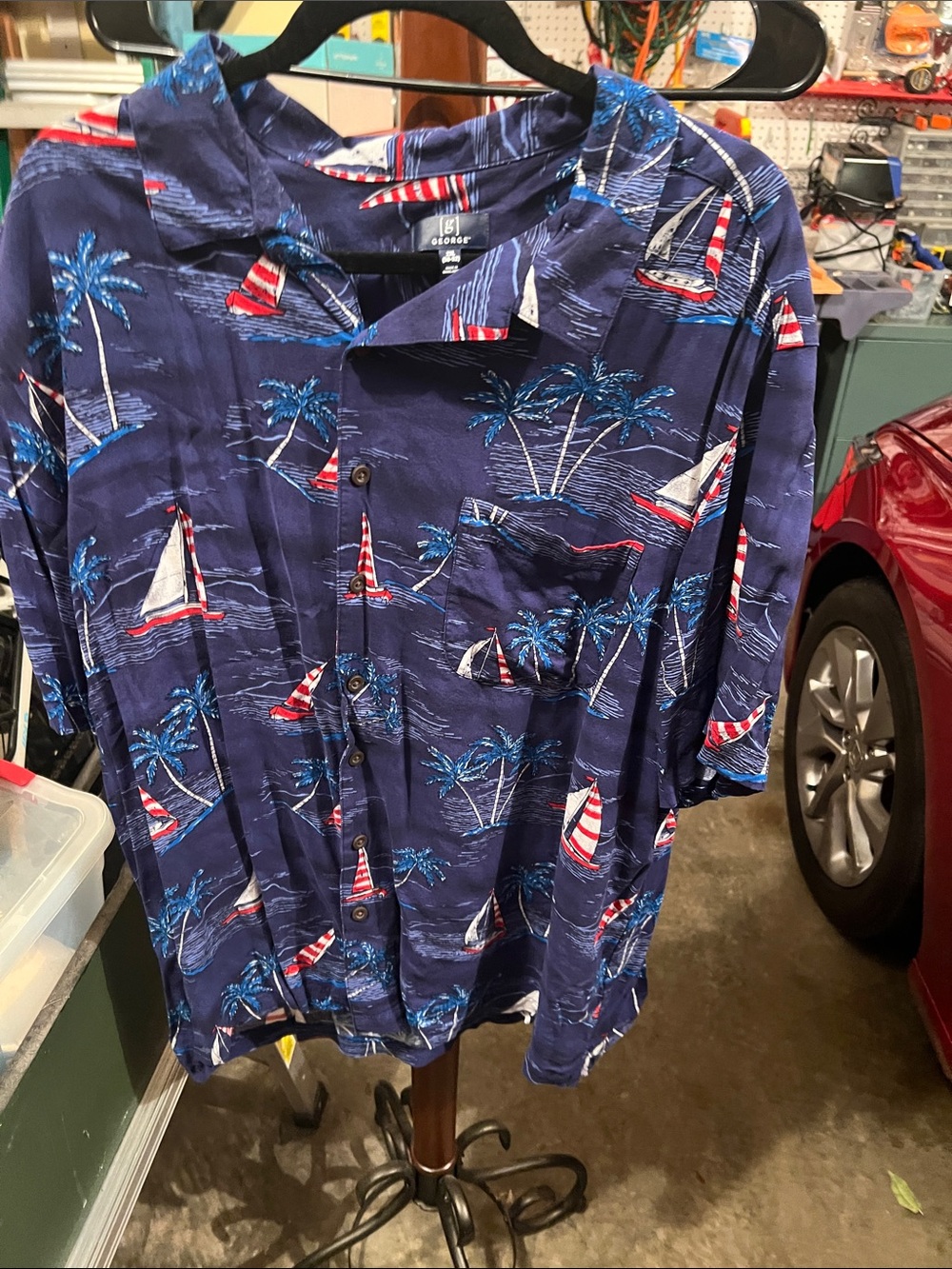 George Navy Blue Short-Sleeve Sailboat Print Button-Down Shirt